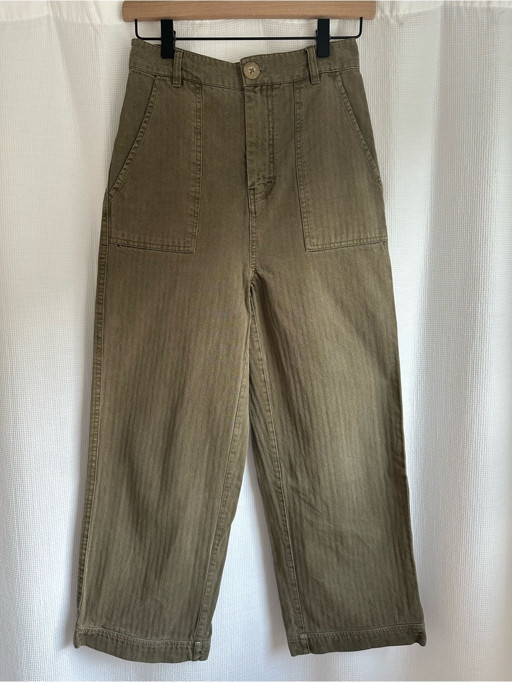 Free People Olive High-Waisted Wide Leg Cropped Pants, 0, LIKE NEW!
